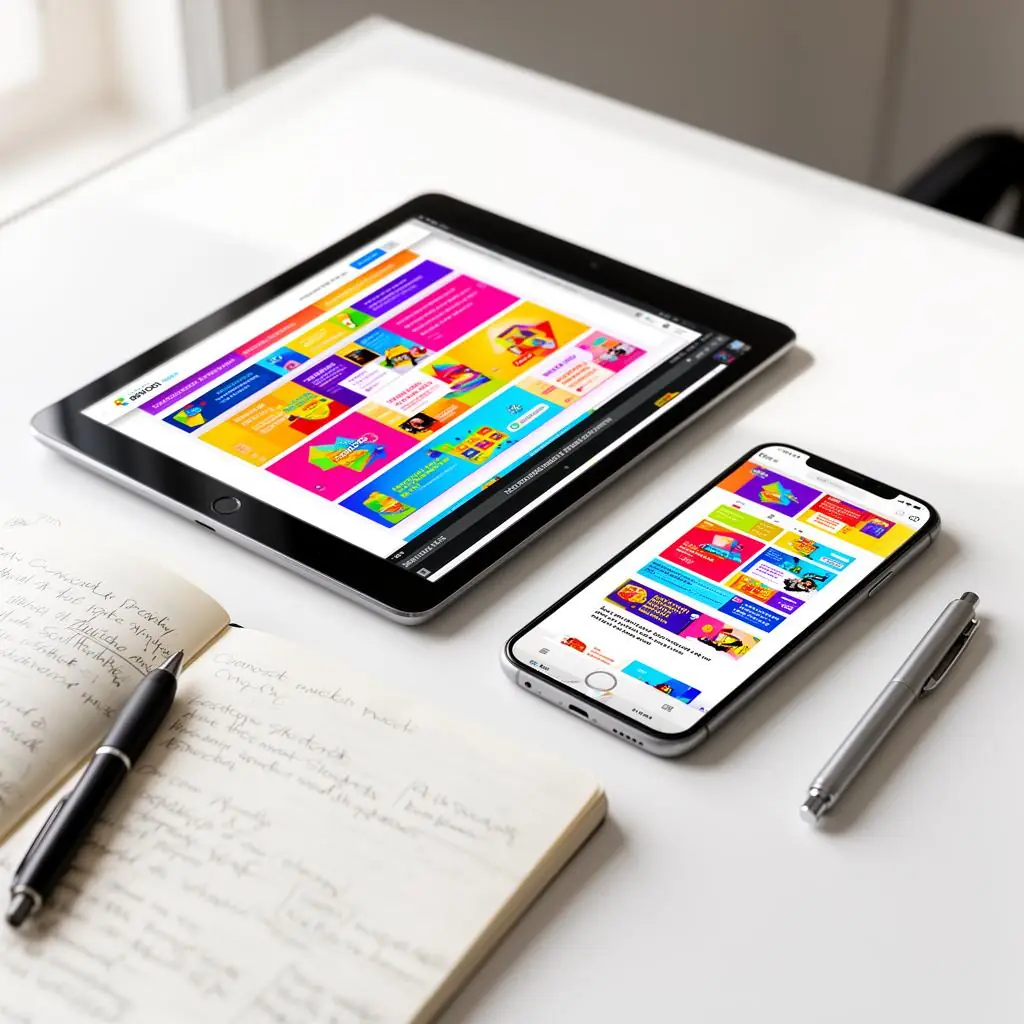 Espace de travail digital avec livre de marketing et tablette